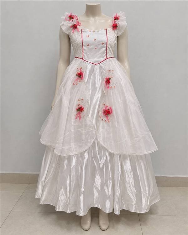 Vestido blanco de época con flores rojas (primera comunión / novia)
