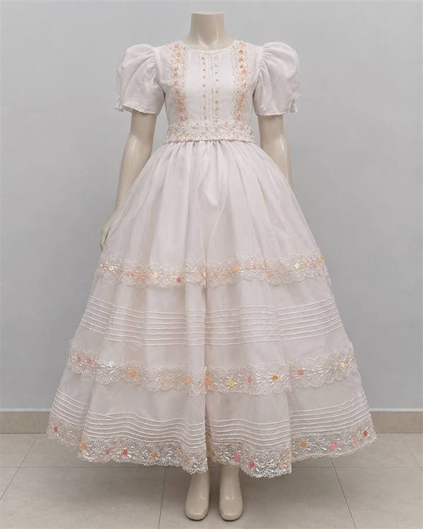 Vestido de época blanco con encaje y lentejuelas o primera comunión
