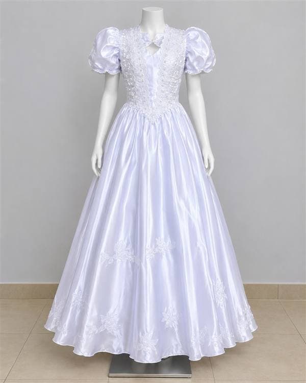 Vestido blanco satín de época con corsé atrás (novia / primera comunión)
