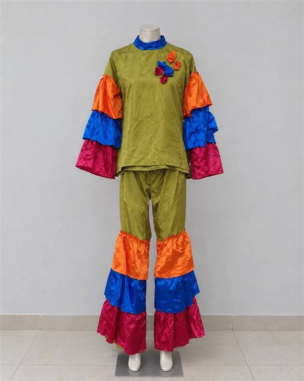 Traje de carnaval mostaza con boleros de colores