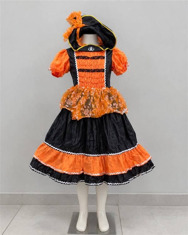 Pirata niña naranja y negro con sombrero